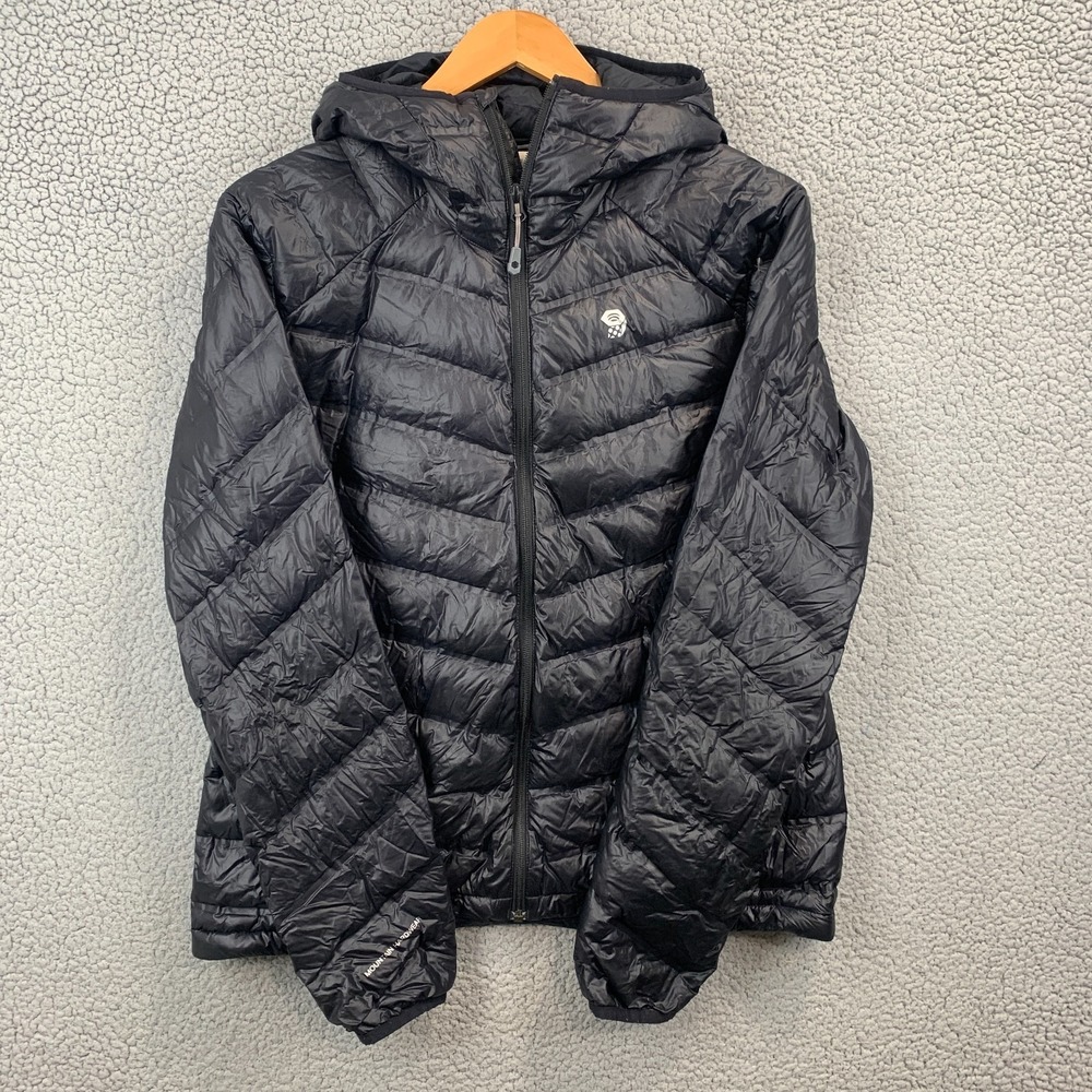 Mountain Hardwear Womens Black Down Puffer Jacket Ripstop Full Zip Large Hooded